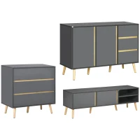HOMCOM Ensemble de commode 3 tiroirs, buffet et meuble TV - meuble de rangement - banc TV pour télévision jusqu'à 55 pouces(m-10)