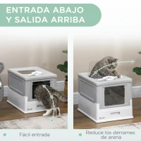 PawHut Arenero Cubierto para Gatos Desmontable con Entrada Frontal y Salida Superior con Pala 47,5x35,5x36,7 cm Gris y Blanco(m-5)