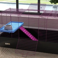PawHut Chinchillas Small Rabbit Guinea Pig Small Animal Cage, Pet Playhouse, with Platform, Ramp, 99 x 52 x 53cm, Black(m-9)