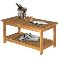 Outsunny 45 x 90cm Acacia Wood Two-Tier Garden Table(m-8)