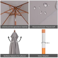 Outsunny Sonnenschirm 200 x 150 x 235 cm Knickbarer Gartenschirm 3-stufig einstellbar rechteckig Strandschirm wasserabweisend und UV-beständig für Strand Balkon Terrasse Garten Grau(m-6)