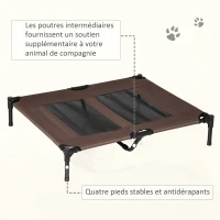 PawHut Lit sur pieds lit pour chien chat lit de camp lit surélevé animaux grand confort tissu Oxford textilène micro-perforé métal 92L x 76l x 18H cm café(m-7)