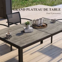 Outsunny Table de jardin pour 6 personnes en aluminium plateau composite aspect bois dim. 160L x 90l x 74H cm(m-4)