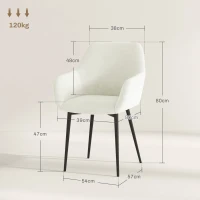 HOMCOM Set 2 Sedie da Pranzo Nordiche Imbottite con Braccioli Ricurvi in Tessuto Effetto Velluto, 54x57x80 cm, Crema(m-3)