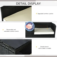 Outsunny 2 Seater Rattan Campanion Chair Wicker Loveseat Outdoor Patio Armchair with Drink Table Garden Furniture - Black(m-7)