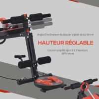 HOMCOM Banc de musculation banc pliable de fitness avec oreiller multifonction sit-up entraînement abdominaux bras dossier hauteur réglable à 3 niveaux acier 53 x 166 x 52-60 cm noir rouge(m-6)