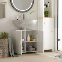 kleankin Mueble para Debajo del Lavabo Armario Baño de Suelo de Madera con 2 Puertas y Estante Ajustable Interior Moderno 60x30x60 cm Blanco(m-8)