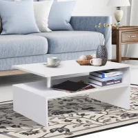 HOMCOM Coffee Table with Storage, 2-Tier Centre Table, Modern Living Room Table with Open Shelf and Aluminium Poles, White(m-7)