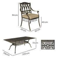 Outsunny Nine-Piece Cast Aluminium Garden Dining Set - Bronze Tone(m-3)
