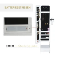 HOMCOM LED Schmuckschrank 2 in 1 Schmuckregal Spiegelschrank mit Schublade MDF Weiß 37 x 30 x 158 cm(m-6)