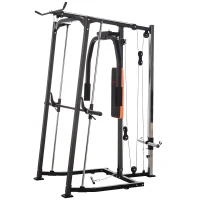 SPORTNOW 3-in-1 Smith Machine with Dual Cable Pulley System, Chest Press Station, 17-Level Squat Rack and Barbell Bar(m-11)