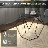 HOMCOM Mesa de Centro Metálica Mesita Auxiliar Redonda para Comedor Sala de Estar 51x51x44 cm Negro(m-4)