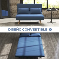 HOMCOM Sofá Cama de 2 Plazas Tapizado en Lino con Respaldo Ajustable en 5 Posiciones y 2 Almohadas 120x75x85 cm Azul Oscuro(m-4)