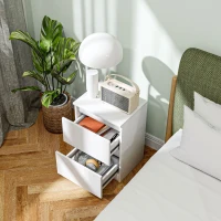 HOMCOM Nachttisch mit 2 Schubladen, Beistelltisch mit Stauraum, für Wohnzimmer, Schlafzimmer, Weiß(m-8)