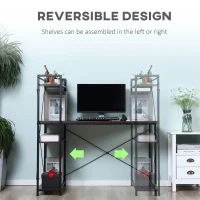 HOMCOM Computer Desk with Storage Shelves on Left or Right, Industrial Reversible Writing Desk for Home Office, Study, Easy Assembly, 120 x 64 x 121cm, Walnut and Black(m-4)