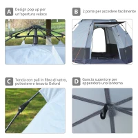 Outsunny Tenda da Campeggio 2 Posti con Apertura Automatica e Accessori, in Acciaio e Tessuto Oxford, Grigia e Nera(m-5)