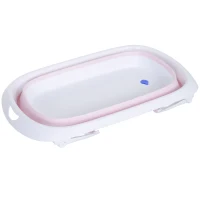 HOMCOM Faltbare Baby Badewanne Ergonomische Babywanne rutschfest klappbar Kunststoff Rosa 80 x 48 x 21 cm(m-7)
