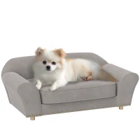 PawHut Hundesofa, Hundebett mit Nieten, dickes Kissen, abnehmbarer Bezug, rutschfeste Füße, 86,5x52,5x33 cm, Grau(m-10)
