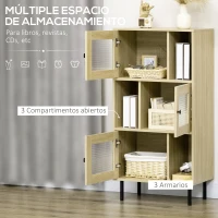 HOMCOM Estantería Librería con 3 Puertas de Vidrio Almacenamiento Abierto y Patas de Acero 60x40x120 cm Madera Natural(m-4)