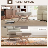 HOMCOM Moderner Fußhocker, Gepolsterter Hocker mit weichem Sitz, Kautschukholzbeine, für Wohnzimmer, Schlafzimmer, Beige(m-4)