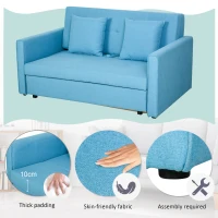 HOMCOM 2 Seater Sofa Bed with Hidden Storage, Pull Out Convertible Bed Settee, Modern Linen Loveseat Sofa Sleeper with 2 Cushions for Living Room, Guest Room, Blue(m-7)