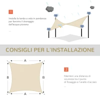 Outsunny Tenda a Vela Parasole Rettangolare 4 x 6m, Tenda da Sole Protezione Raggi UV in HDPE 185g/㎡, Crema(m-7)