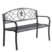 Outsunny Panchina da Esterno a 2 Posti, Panchina da Giardino Design Floreale Ergonomica con Braccioli in Metallo Nero, 129x50x91cm(m-1)