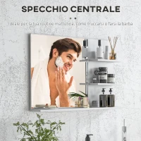 kleankin Specchio da Bagno a Parete con 2 Ripiani Laterali e Ripiano Inferiore, in MDF e Vetro con verniciata, 75x10x48 cm, Bianco | Aosom Italy(m-6)