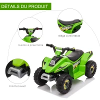HOMCOM Quad électrique pour enfants 18-36 mois véhicule à batterie 6V avec marche avant et arrière 72 x 40 x 45,5 cm vert(m-7)