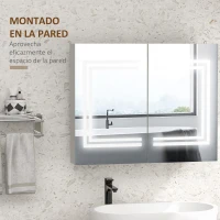 kleankin Mueble de Baño con Espejo Estantes Ajustables Interruptor Táctil y Color de Luz Ajustable 80x15x65 cm Blanco Brillante(m-5)