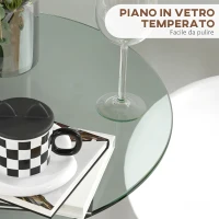 HOMCOM Tavolo Alto da Bar Moderno Rotondo con Base in Acciaio e Piano in Vetro, Ø70x102cm, Trasparente(m-5)