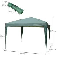 Outsunny Tonnelle tente de réception barnum pop-up pliant 3 x 3 x 2,55 m 4 parois amovibles + sac de transport vert(m-3)