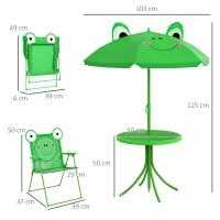 Outsunny 4tlg. Kindersitzgruppe Garten Gartentisch 2 Klappstühle Sonnenschirm Camping Kindersitzgarnitur Gartenmöbel für 3-5 Jahre Grün(m-3)
