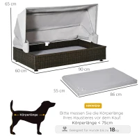 PawHut Rattan Hundehütte mit Dach Hundeliege Hundehaus Haustierbett Hundebett Hundekorb Hundesofa Hunde Outdoor Kissen Kaffee+Grau 90 x 60 x 65 cm(m-3)
