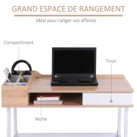 HOMCOM Bureau Informatique Multi-Rangement 100L x 55l x 82H cm MDF et métal(m-4)