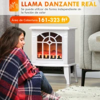 HOMCOM Chimenea Decorativa 1000 W/2000 W con Temperatura Ajustable LED Llamas para 15-20 ㎡ 36,5x24x46 cm Blanco(m-4)