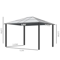 Outsunny Pavillon, Dach aus Polycarbonat, 4 Seitenwände und Fliegennetze, Stahlrahmen, khaki, 3 x 3,60 x 2,70 m(m-3)