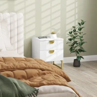 HOMCOM Elegant Two-Drawer Bedside Table - White(m-2)