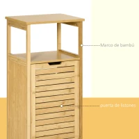 kleankin Mueble Auxiliar de Baño de Bambú Armario para Baño con 2 Estantes y 1 Cajón de Tela Extraíble Mueble de Almacenaje para Salón Cocina 40x30x86,5 cm Natural(m-5)