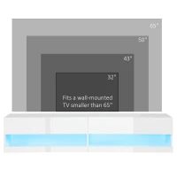 HOMCOM Floating TV Unit, Wall Mounted TV Cabinet for TVs up to 65", High Gloss Media Wall Unit with LED Lights, Storage Shelves for Living Entertainment Room, White(m-8)