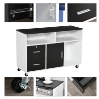 Support d'imprimante Organiseur Bureau Caisson Placard + 2 tiroirs + niches + Grand Plateau Panneaux Particules (Noir)(m-7)