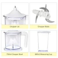 HOMCOM 5-In-1 Hand Mixer 500W Electric Whisk Five Speed w/ Stainless Steel Dough Hook Beater Blender Chopper for Kitchen Baking - White(m-6)