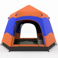 Outsunny Doppellagiges Instant-Pop-Up-Zelt mit Regenschutz, Outdoor Familienzelt für 4 Personen wasserdicht sechseckig 4 Jahreszeiten Kuppelzelt mit Bodenplane 2 Türen Moskitonetz Tragetasche Orange(m-10)