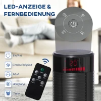 HOMCOM Turmventilator leise mit Fernbedienung 117 cm 70° Oszillierende Ventilator Standventilator mit 4 Modi, 3 Geschwindigkeiten, 12 Std.-Timer, LED-Anzeige, Schwarz(m-4)