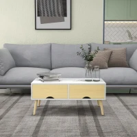 HOMCOM Table basse de salon rectangulaire avec 2 tiroirs et 1 compartiment ouvert 90 x 48 x 39 cm blanc et naturel(m-8)