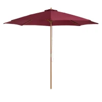Outsunny Ombrellone da Giardino 3x2.5 con Palo in Legno e 8 Stecche e Copertura in Poliestere Rosso Scuro(m-10)