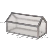 Outsunny Wooden Cold Frame Garden Polycarbonate Greenhouse with Openable Top Cover, Grow House for Flowers, Vegetables, Plants, 90 x 52 x 50cm, Grey(m-3)