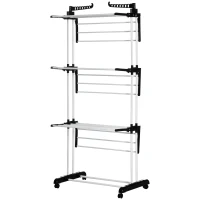 HOMCOM Tendedero de Ropa Plegable con Ruedas 3 Niveles con Alas Plegables y Colgadores 73x64x172 cm Negro y Blanco(m-10)