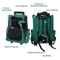 PawHut Transportín 2 en 1 para Mascotas Mochila o Carrito de Viaje para Perro y Gato con 2 Ruedas con Asa retráctil de Aluminio y Bolsillos 42x25x55 cm Verde(m-7)