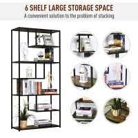 HOMCOM 6 Tier Bookcase, Industrial Tall Shelf Unit with Steel Frame for Home Office, Study, Living Room, Hallway, 82 x 33.5 x 175 cm, Rustic Brown and Black(m-4)